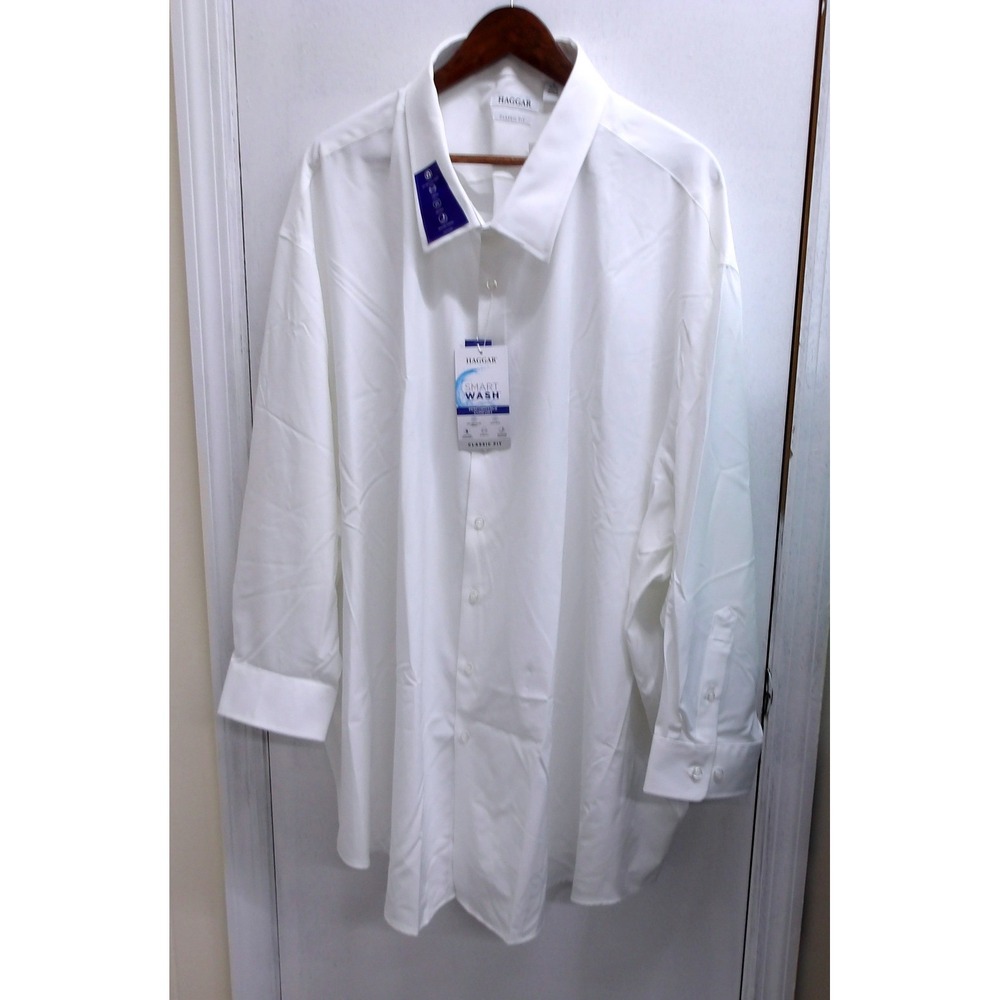 Haggar Mens Classic Fit White Solid Dress Shirt Size22 34/ 35 NWT /#26144